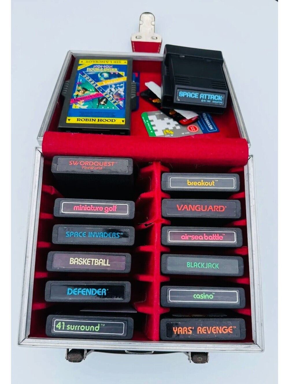 Vintage Atari 2600 Games. 13 Cartridges Rare Xonox Double Ender Hard Brief Case
